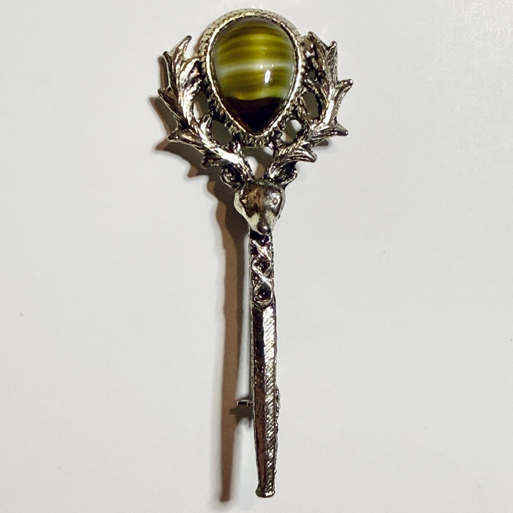 Silver Stag Brooch with Stone